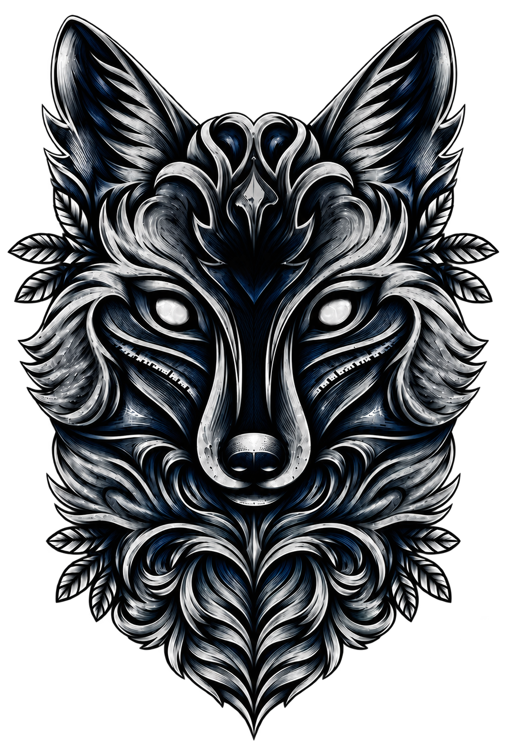 The Forward Fox's ornate silver fox emblem with deep midnight blue details